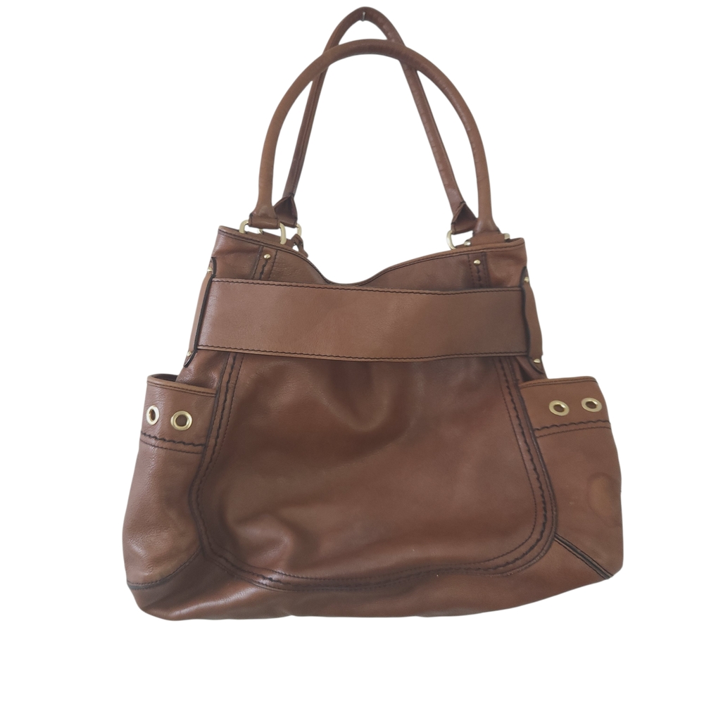 Cole Haan Brown Leather Shoulder Bag with Gold Accents - Picture 2 of 6